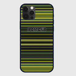 Чехол для iPhone 12 Pro Max Спортклуб полосатый оливково-зеленый полосатый узо, цвет: 3D-черный