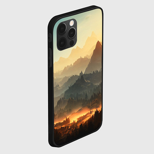 Чехол iPhone 12 Pro Max Рассвет в горах, пейзаж / 3D-Черный – фото 2