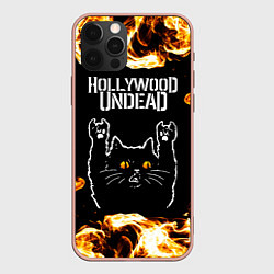 Чехол для iPhone 12 Pro Max Hollywood Undead рок кот и огонь, цвет: 3D-светло-розовый