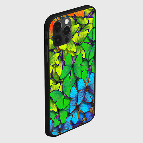 Чехол iPhone 12 Pro Max Бабочки и радуга / 3D-Черный – фото 2