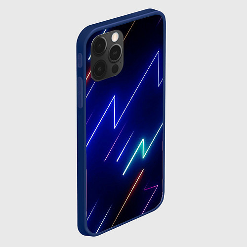 Чехол iPhone 12 Pro Max Неоновые изогнутые линии / 3D-Тёмно-синий – фото 2
