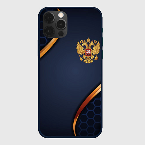 Чехол iPhone 12 Pro Max Blue & gold герб России / 3D-Черный – фото 1