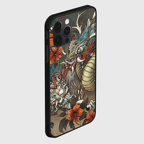 Чехол iPhone 12 Pro Max Тигр и дракон мифические / 3D-Черный – фото 2