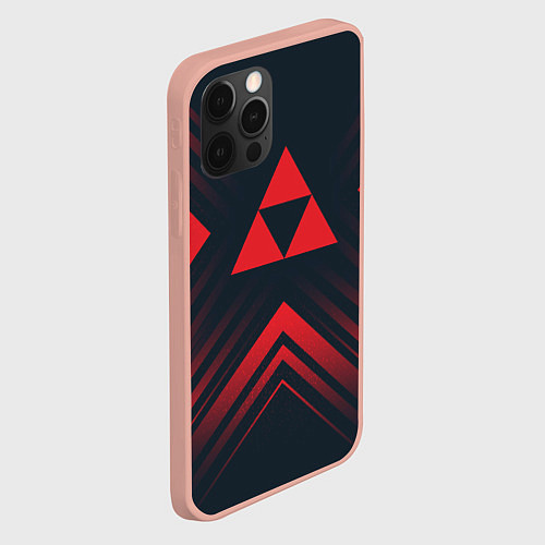 Чехол iPhone 12 Pro Max Красный символ Zelda на темном фоне со стрелками / 3D-Светло-розовый – фото 2