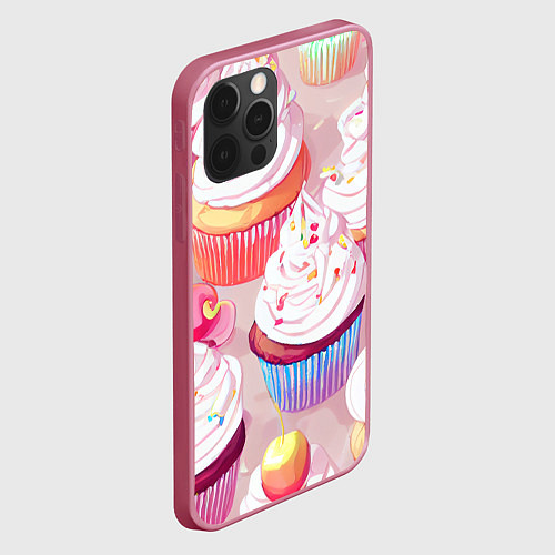 Чехол iPhone 12 Pro Max Много сладких капкейков / 3D-Малиновый – фото 2