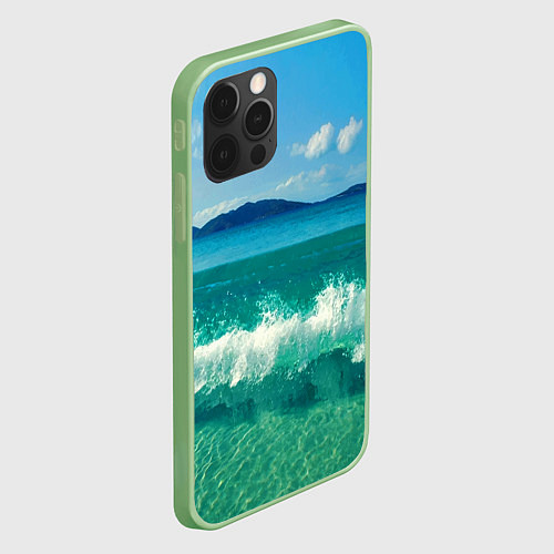 Чехол iPhone 12 Pro Max Волна набегает на берег / 3D-Салатовый – фото 2