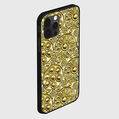 Чехол iPhone 12 Pro Max Золотая чеканка - текстура / 3D-Черный – фото 2