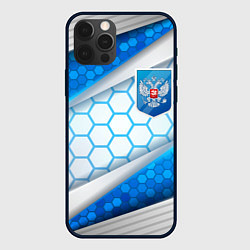 Чехол для iPhone 12 Pro Max Синий герб России на объемном фоне, цвет: 3D-черный