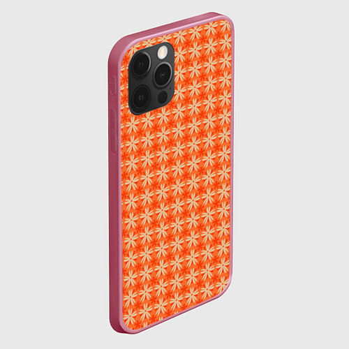 Чехол iPhone 12 Pro Max Цветочки на оранжевом фоне / 3D-Малиновый – фото 2