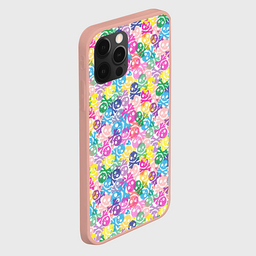 Чехол iPhone 12 Pro Max Череп и сердца / 3D-Светло-розовый – фото 2