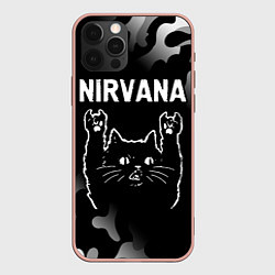 Чехол для iPhone 12 Pro Max Группа Nirvana и рок кот, цвет: 3D-светло-розовый