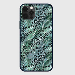 Чехол для iPhone 12 Pro Max Листья пальмы на леопардовом серо - зеленом фоне, цвет: 3D-черный