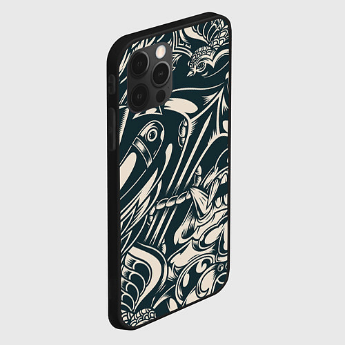 Чехол iPhone 12 Pro Max Японская тату текстура / 3D-Черный – фото 2