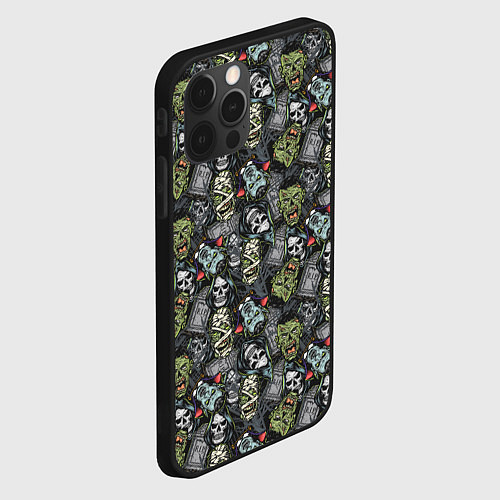 Чехол iPhone 12 Pro Max Череп, зомби и вампир / 3D-Черный – фото 2