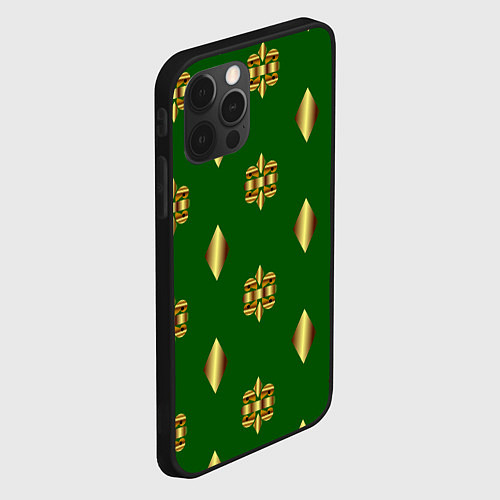 Чехол iPhone 12 Pro Max Золото узоры на зеленом фоне / 3D-Черный – фото 2