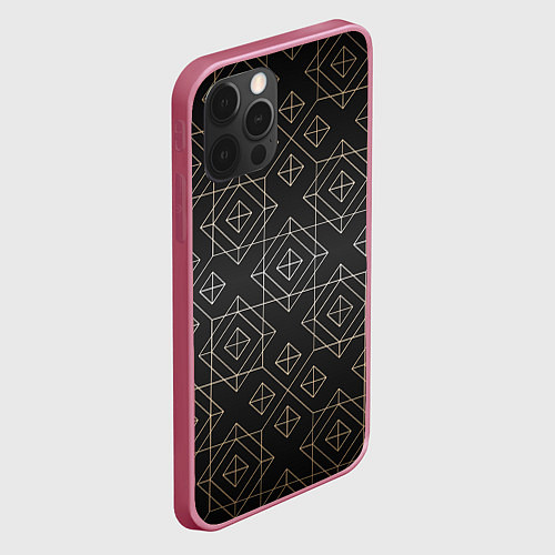 Чехол iPhone 12 Pro Max Black gold- Ромбы / 3D-Малиновый – фото 2