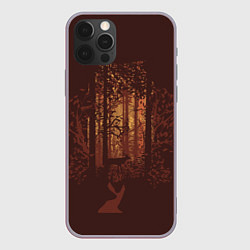 Чехол для iPhone 12 Pro Max Осенний лес внутри силуэта совы, цвет: 3D-серый