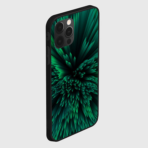 Чехол iPhone 12 Pro Max Объёмные острые зелёные фигуры / 3D-Черный – фото 2