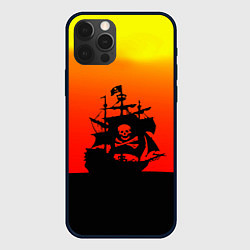 Чехол для iPhone 12 Pro Max Пиратский корабль на закате, цвет: 3D-черный