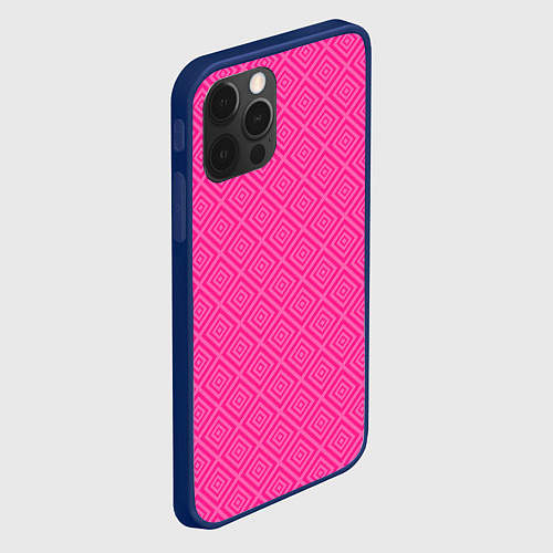 Чехол iPhone 12 Pro Max Розовый орнамент из квадратиков / 3D-Тёмно-синий – фото 2