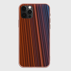 Чехол для iPhone 12 Pro Max Абстрактные оранжевые и голубые линии во тьме, цвет: 3D-светло-розовый