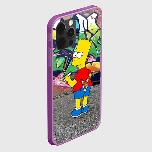 Чехол iPhone 12 Pro Max Хулиган Барт Симпсон на фоне стены с граффити / 3D-Сиреневый – фото 2