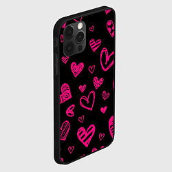 Чехол для iPhone 12 Pro Max Розовые сердца, цвет: 3D-черный — фото 2