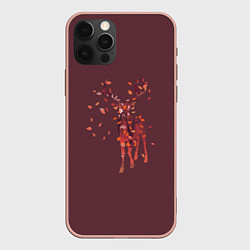 Чехол для iPhone 12 Pro Max Осенний олень с птицей, цвет: 3D-светло-розовый