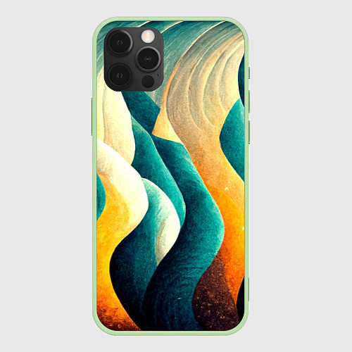 Чехол iPhone 12 Pro Max Вертикальные волны / 3D-Салатовый – фото 1