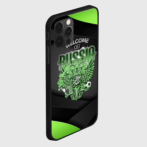 Чехол iPhone 12 Pro Max Герб России - спортивный черно-зеленый стиль / 3D-Черный – фото 2