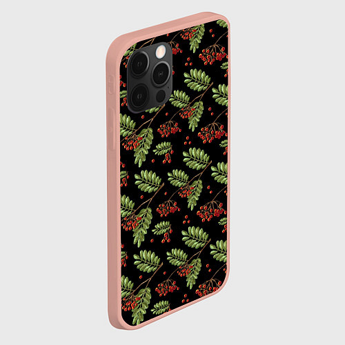 Чехол iPhone 12 Pro Max Ветки рябины на черном / 3D-Светло-розовый – фото 2