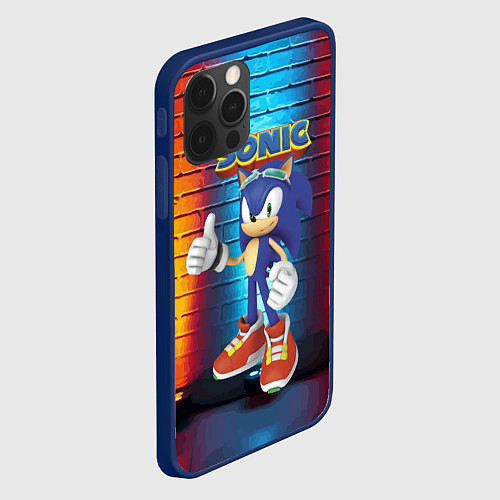 Чехол iPhone 12 Pro Max Sonic - Hedgehog - Video game - жест / 3D-Тёмно-синий – фото 2