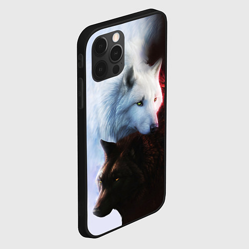 Чехол iPhone 12 Pro Max Черный и белый волк инь и ян / 3D-Черный – фото 2