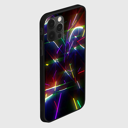 Чехол iPhone 12 Pro Max Разноцветные неоновые линии / 3D-Черный – фото 2