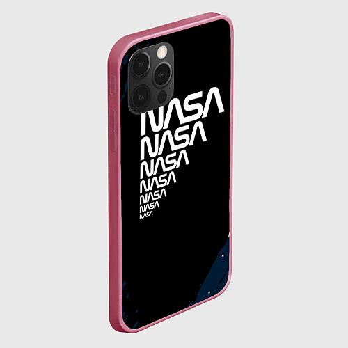Чехол iPhone 12 Pro Max Nasa надпись / 3D-Малиновый – фото 2