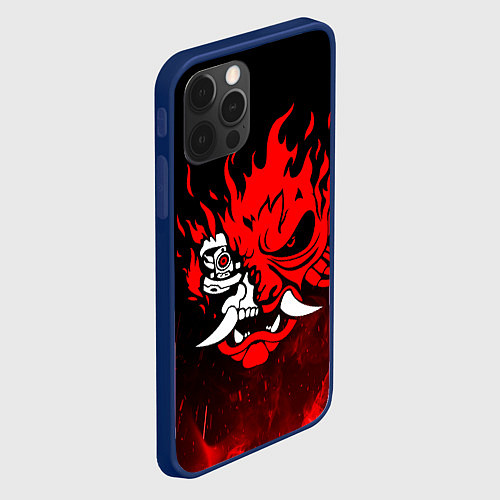 Чехол iPhone 12 Pro Max Cyberpunk 2077 - Логотип в огне / 3D-Тёмно-синий – фото 2