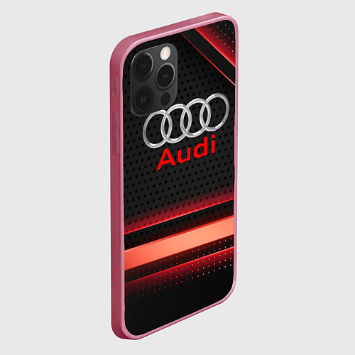 Чехол iPhone 12 Pro Max Audi абстракция карбон / 3D-Малиновый – фото 2