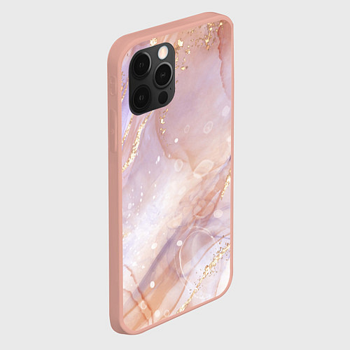 Чехол iPhone 12 Pro Max Бежевый с золотом мрамор / 3D-Светло-розовый – фото 2