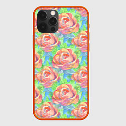 Чехол для iPhone 12 Pro Max Алые розы акварель, цвет: 3D-красный