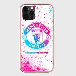 Чехол для iPhone 12 Pro Max Manchester United neon gradient style, цвет: 3D-светло-розовый