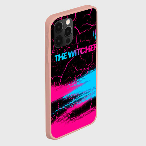 Чехол iPhone 12 Pro Max The Witcher - neon gradient: символ сверху / 3D-Светло-розовый – фото 2