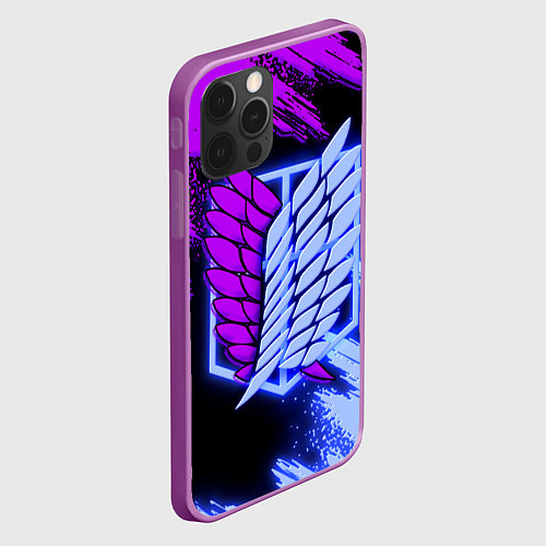 Чехол iPhone 12 Pro Max Attack on Titan logo neon / 3D-Сиреневый – фото 2