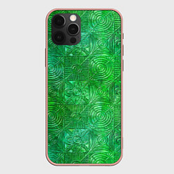 Чехол для iPhone 12 Pro Max Узорчатый зеленый стеклоблок имитация, цвет: 3D-светло-розовый