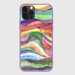 Чехол для iPhone 12 Pro Max Красочные волны акварель, цвет: 3D-сиреневый
