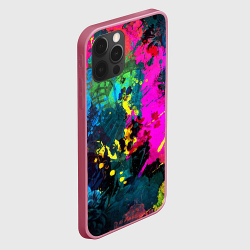 Чехол iPhone 12 Pro Max Разноцветные кляксы красов / 3D-Малиновый – фото 2