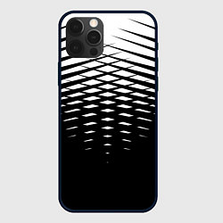Чехол для iPhone 12 Pro Max Черно-белая симметричная сетка из треугольников, цвет: 3D-черный