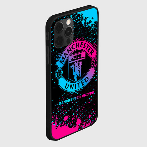 Чехол iPhone 12 Pro Max Manchester United - neon gradient / 3D-Черный – фото 2