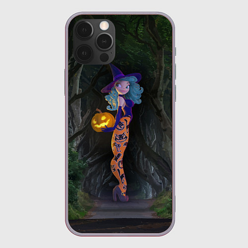 Чехол iPhone 12 Pro Max Ведьма с тыквой и в крутых колготках - Halloween / 3D-Серый – фото 1