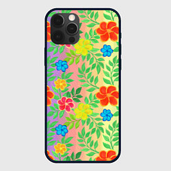 Чехол для iPhone 12 Pro Max Яркий цветочный узор на радужном фоне, цвет: 3D-черный