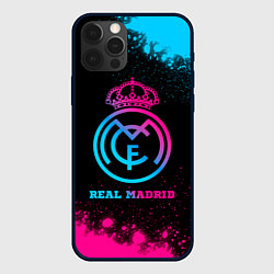 Чехол для iPhone 12 Pro Max Real Madrid - neon gradient, цвет: 3D-черный